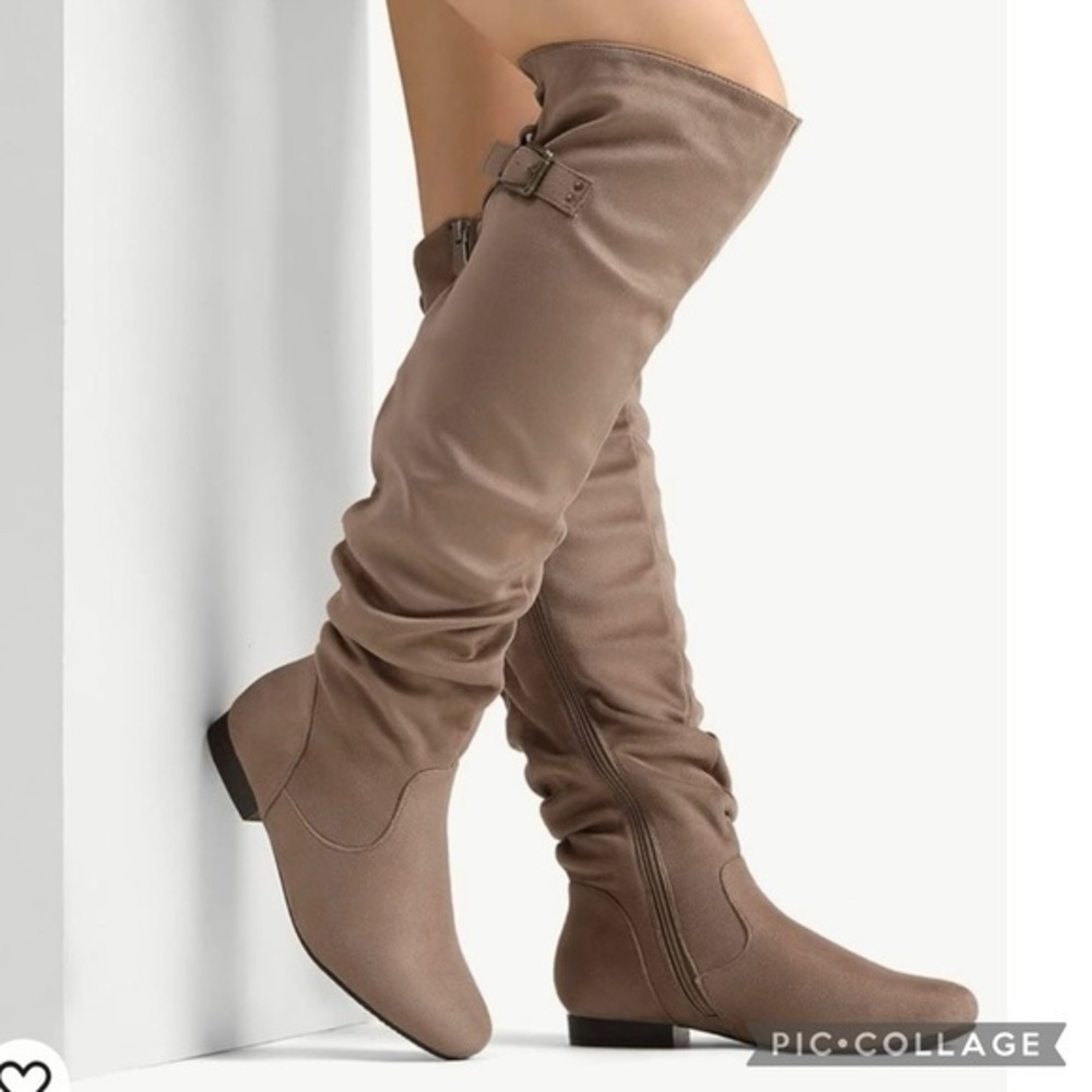 Dream Pairs Colby Boots Suede Over Knee Tan Taupe 10 Fur Lined